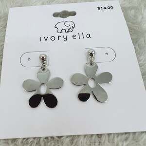 IVORY ELLA Silver Tone Stud With Flower Dangle Earrings NWT  Hippie Glam
